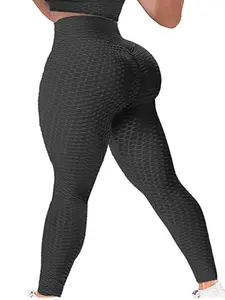 Women's Textured Hip Lift High Waist Sports Tummy Control, Solid Color Skinny Yoga Bottoms for Yoga Gym Workout Running, Comfort Womenswear, Ladies Tight Sportswear Clothing for Indoor Outdoor Wear