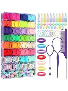 360PCS Toddler Hair Accessories Set for Girls Elastic Hair Ties Hair Clips & Ponytail Tail Tools No-Damage Baby Hair Bands for Kids Toddlers & Little Girls