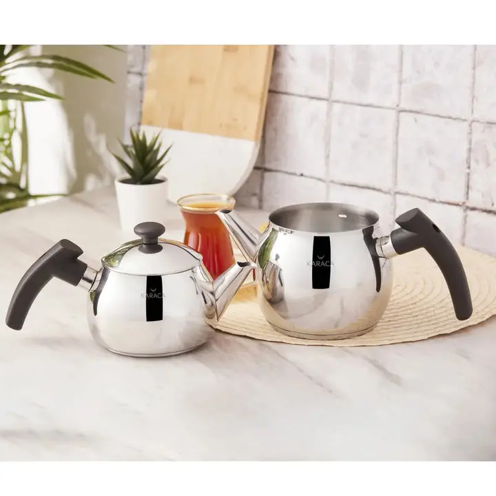 Karaca Adelya Small Stainless Steel Teapot Set, Induction Compatible, Silver & Black