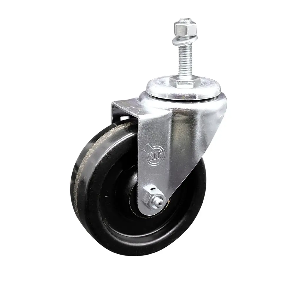 Service Caster SCC-SSTS20S414-PHS-M1015 Metal Swivel Threaded Stem Caster - Ball Bearings, 4x1.25 in. Black Floor-Protecting Phenolic Wheel, 10 mm Stem, 300 lbs Load Capacity for Commercial Carts