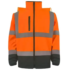 Safety Reflective Stripe SoftShell High Visibility Jacket SAFETY ORANGE( WIND + WATER RESISTANT )
