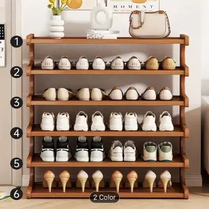 6 Layers Bamboo Shoe Rack, Wood Grain End, Suitable for Dormitory And Home Entryways, Easy to Assemble, Brown, Standing, Practical Multi-Layer Storage Rack, Home Storage, Multiple Scenarios