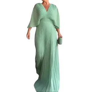 Women's 2026 Autumn Solid Blue V-Neck Batwing Sleeve High-Waist Bodycon Mini Dress - Basic Elegant Style, Casual Formal Office & Plus-Size Party Wear, Retro Sweet Slimming Floral Dot Lace Patchwork Bandage, Handkerchief Hem, XXS
