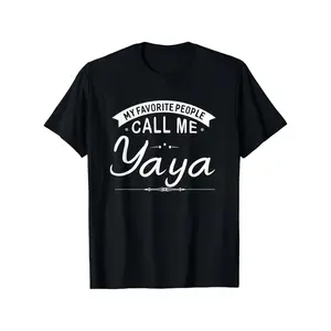 Women's Fitted 100% Cotton Short Sleeve Lady Top - Retro Geometric Graphic Tee with "My Favorite People Call Me Yaya" Print, Comfortable Round Neck Casual Shirt for Everyday & Outdoor Use, Ideal Gift for Italian-American Grandmas