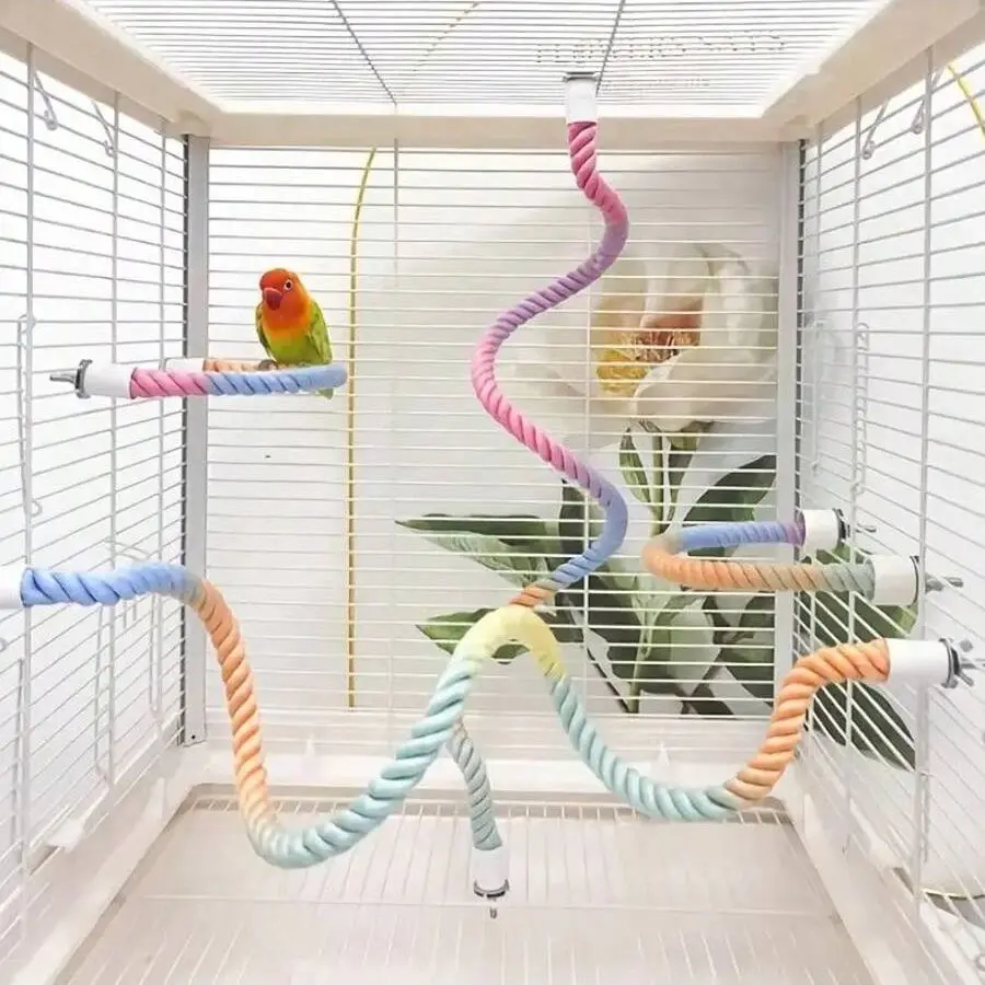 1 piece of color random gradient contrasting bendable double headed metal screw head climbing rope parrot stand pole bird frame bird toy suitable for all seasons of birds Bird Perches