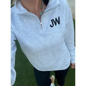 Gray Initial Embroidered Quarter Zip Pullover