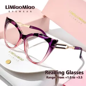 Large Cat Eye Reading Glasses for Men and Women, Clear Transparent Computer Reading Glasses, Magnification +1.0 to +3.5, Includes Case and Cloth