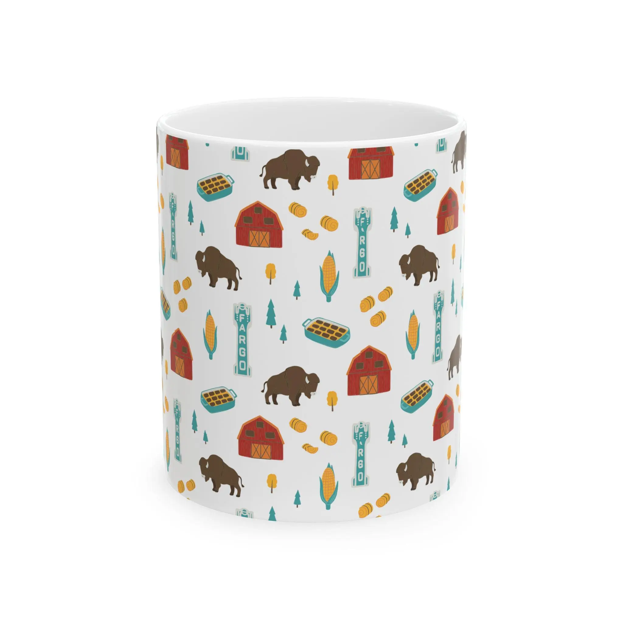 [ SALE UP TO 50% ] Fargo ND Pattern Ceramic Mug, 11oz & 15oz Coffee Cup, North Dakota Souvenir, Fargo Skyline Mug, Travel Gift, Midwest City Lover Drinkware