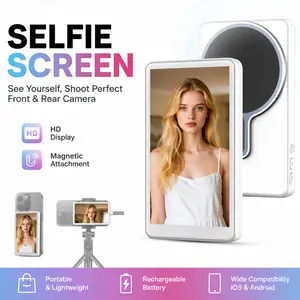 Ntaanoo Phone Vlog Selfie Monitor Screen, Magnetic Wireless Back Camera Selfie Monitor,Rear-Facing Camera for Live Streaming, Selfies, and Vlogs,Compatible with iPhone and Android