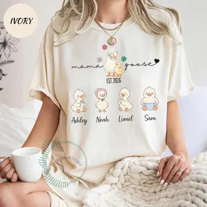 Personalized Mama Goose Shirt with Kids Names, Custom Mom Duck Shirt, Funny Mom Life Tee, Family Shirt, Mother's Day Gift 