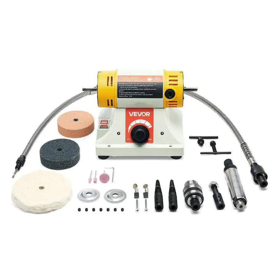 【Summerfinds】 VEVOR Bench Buffer Polisher, 1/2HP Polishing Buffing Machine, 0 to 8000RPM Benchtop Polisher Grinder with 4 Cloth Wheel, 3 Grinding Wheel 3 Fiber Wheel for Metal, Jewelry, Wood and Plasticdealsforyoudays