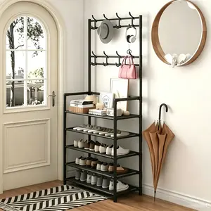 Entrance hanger, shoe rack, entryway shoe organizer, bedroom bench with hooks, hallway rack for storing shoes, clothes, jackets, hats, bags, umbrellas, home accessories