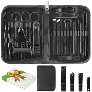 Nail Clippers Set, 26 Piece Manicure Set & Pedicure Kit, Stainless Steel Fingernail & Toenail Clipper Cutters, Professional Nail Care Tools with Luxurious Travel Case for Men and Women, Black