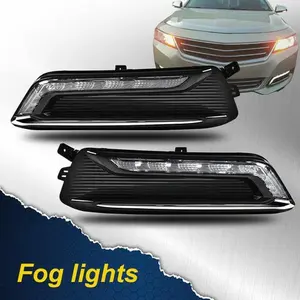 CROSSDESIGN Fit For 14-20 Chevy Impala Clear Lens LED DRL Fog Lights Pair Wiring Switch Kit