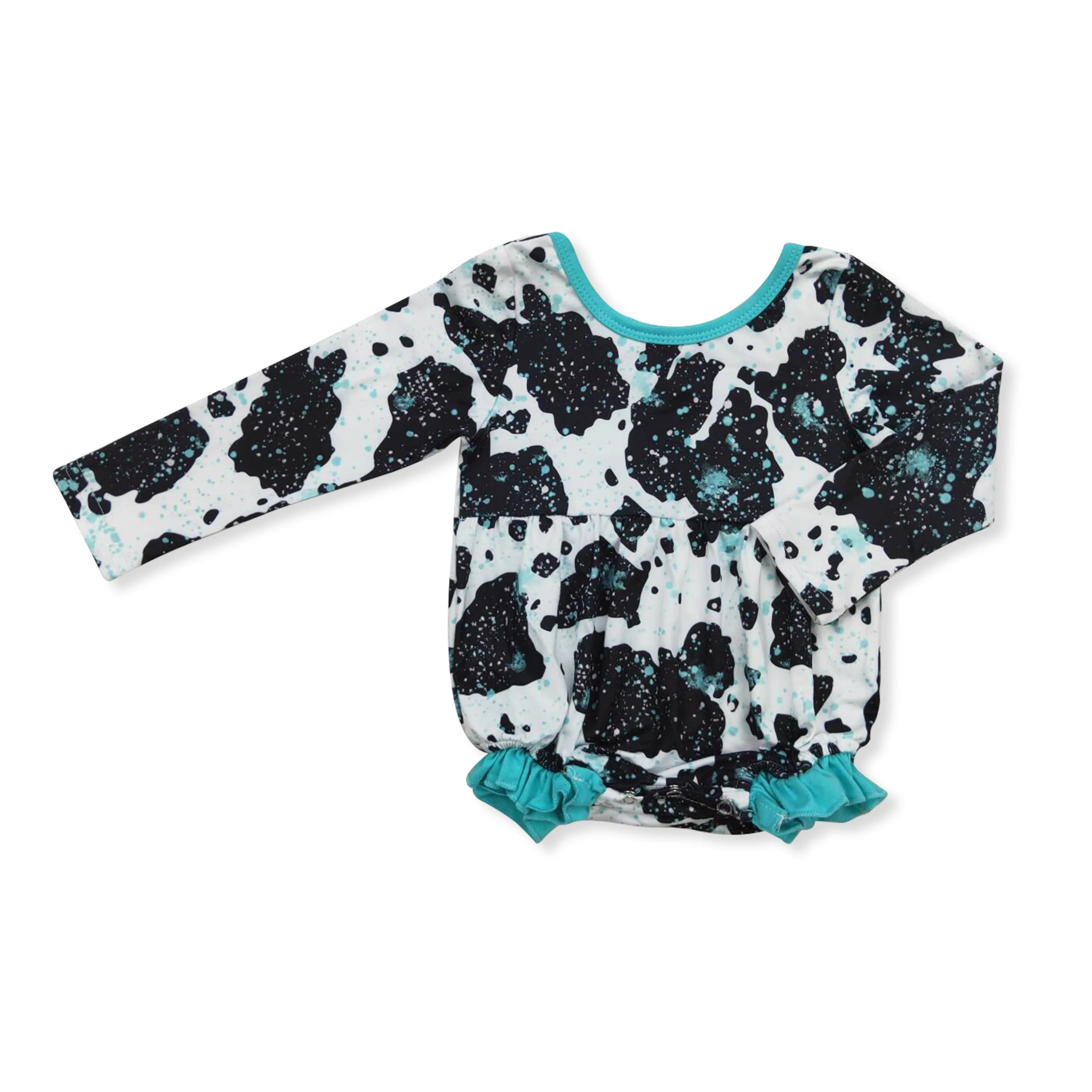 Girls' Ruffle Jumpsuit, Long Sleeve Black Leopard Print Onesie Bodysuit, Soft Comfortable Toddler Infant Outfit