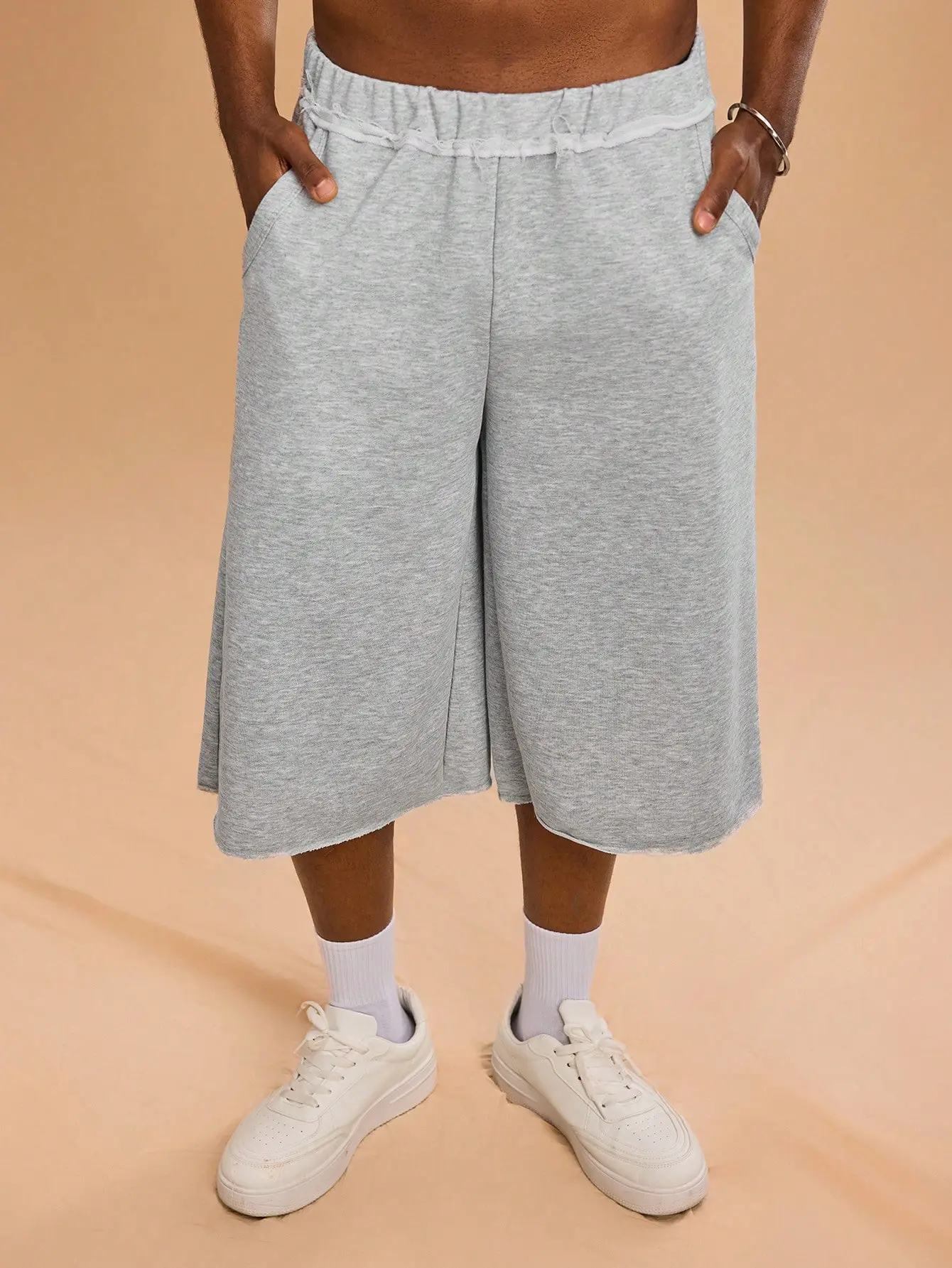 【100% Polyester】DealsForYouDays Sweat Shorts Hip Hop Solid Below Knee Loose Basketball Athletic Shorts with Pockets