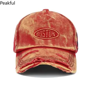 Unisex Adjustable Boston Baseball Cap – Trendy Hole Washing Embroidery, Lightweight Sports Hat for Spring & Autumn, Comfortable & Functional for Outdoor & Casual Wear