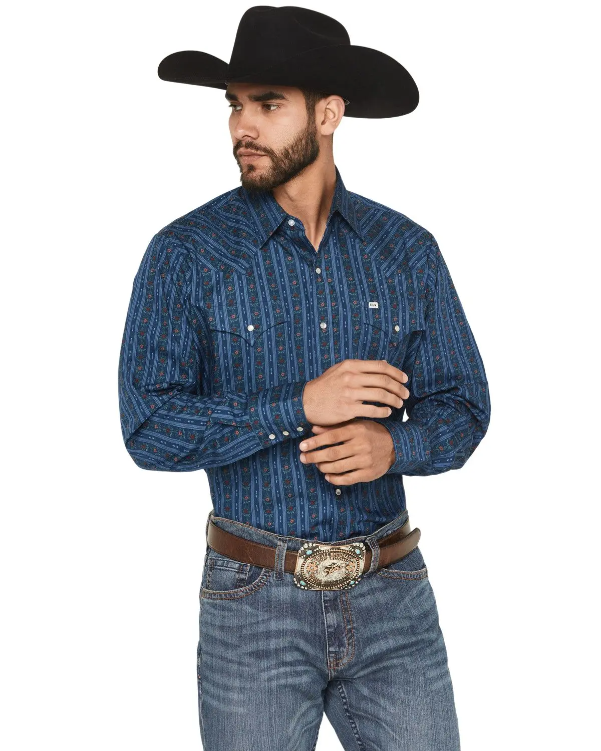 Ely Walker Men's Men'S Wallpaper Floral Stripe Print Long Sleeve Snap - 2027124-Nv