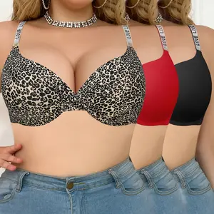 【mothersdaygift】Mimilemon 3 PCS Plus Size Push-up Push Up Bras Sexy Love-Strap Leopard Print & Comfy Busty Fit for Women Comfortable Everyday Wear Valentine's Day perfect valentine Gift plus  size