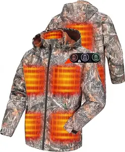 ARRIS Men’s Camo Heated Jacket, Electric Heating Coat with 7.4V Battery and Detachable Hood - Waterproof, 8 Heating Areas