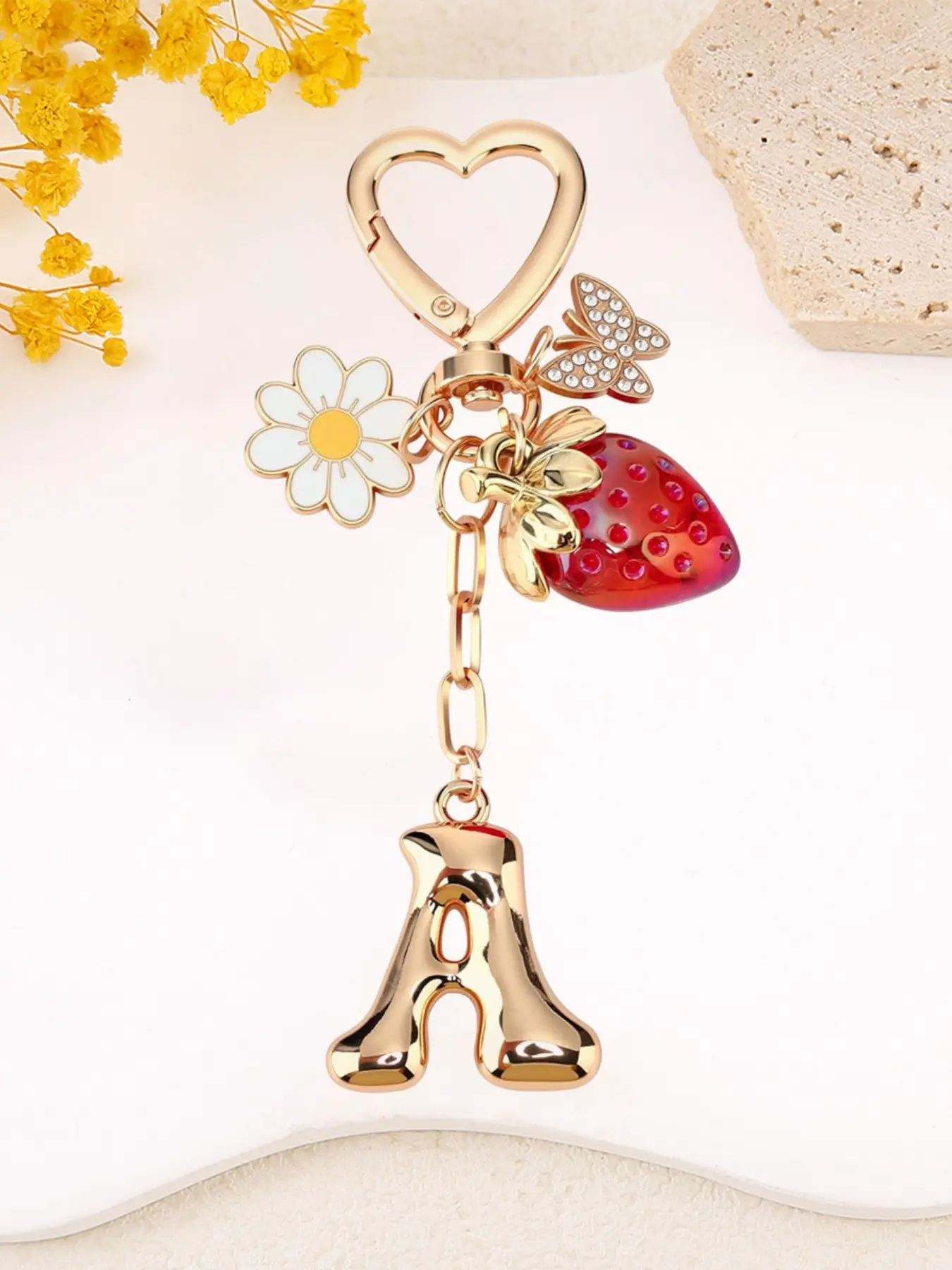 Mother's Day Gift Cute Letter Butterfly Strawberry Flower, Wallet Backpack Accessory for Women, Student Handbag Charm Car Key Chain, Keychain For Bags, Floral Pattern Keychain, Trendy Cute Keychain, Cute Charms Keychain, Fashionable Alloy Keychain