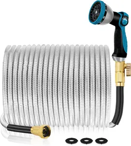 Garden Hose 50 ft Metal - Stainless Steel Water Hose Flexible Heavy Duty Garden Hose Collapsible and No Kink Water Pipe Outdoor Watering Systems