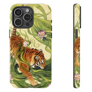 Vintage Chinese Tiger Pattern Phone Case,Cute Tiger Collage, Japanese Traditional Art Print Big Cat Shockproof Rugged Cover Dual Layer Soft TPU Bumper Hard Shell Design for iPhone 11 12 13 14 15 16 17 Pro Max Plus Air