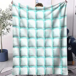 Mint and Plaid Flannel Blanket, 3D Faux Quilted Texture Comfort, Soft Warm Throw for Home Decor, Ideal Gift for Sofa & Bedroom