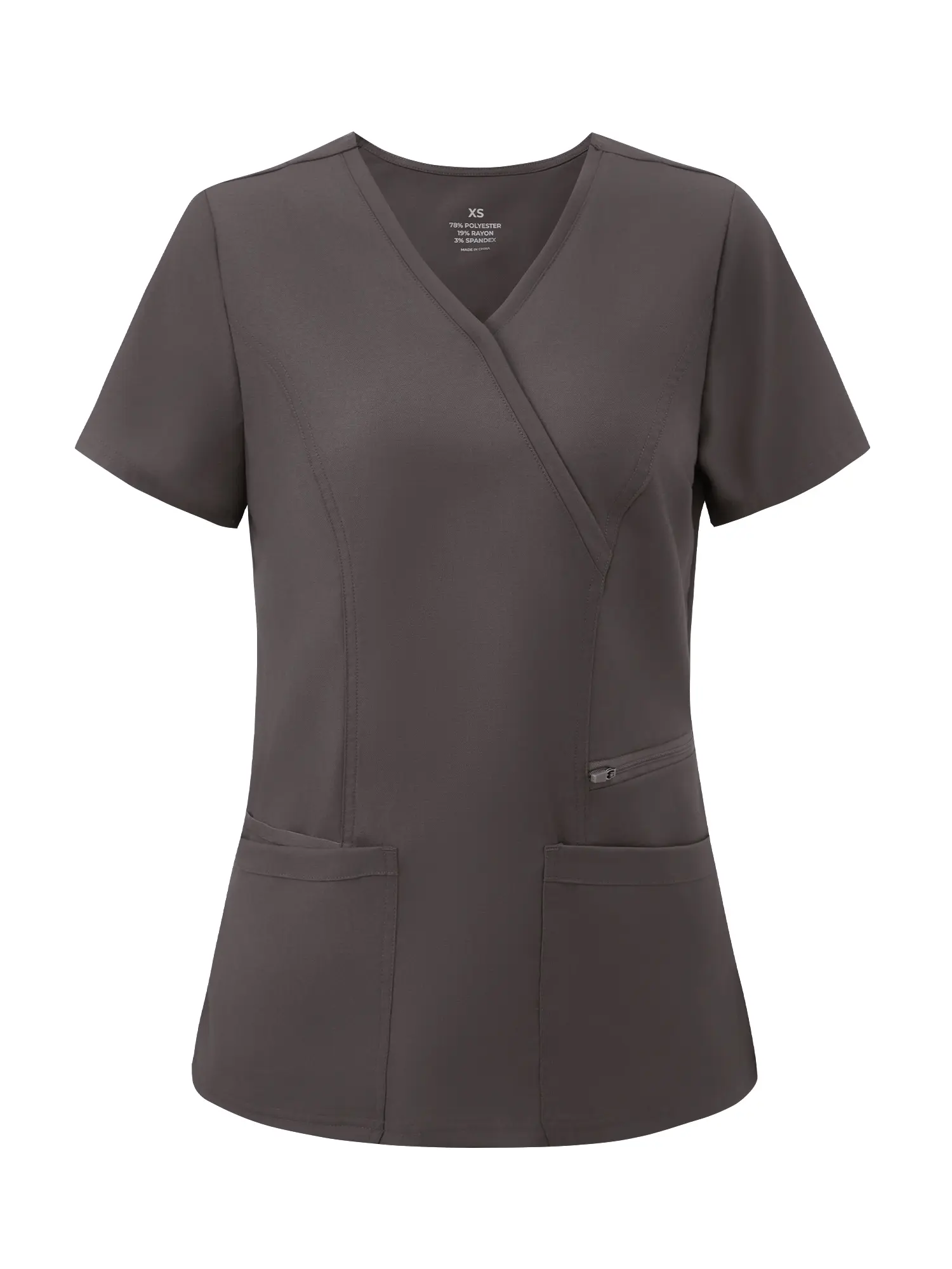 COZYSCRUBS Scrub Tops for Woman - Back Princess Seams, Mock Wrap Top with 3 Pockets