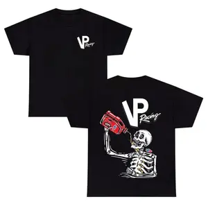 VP Racing T-Shirt – Black Skeleton Graphic Tee with Bold VP Logo & Fuel Jug Artwork, Cool Streetwear Style for Motorsports & Racing Fans.