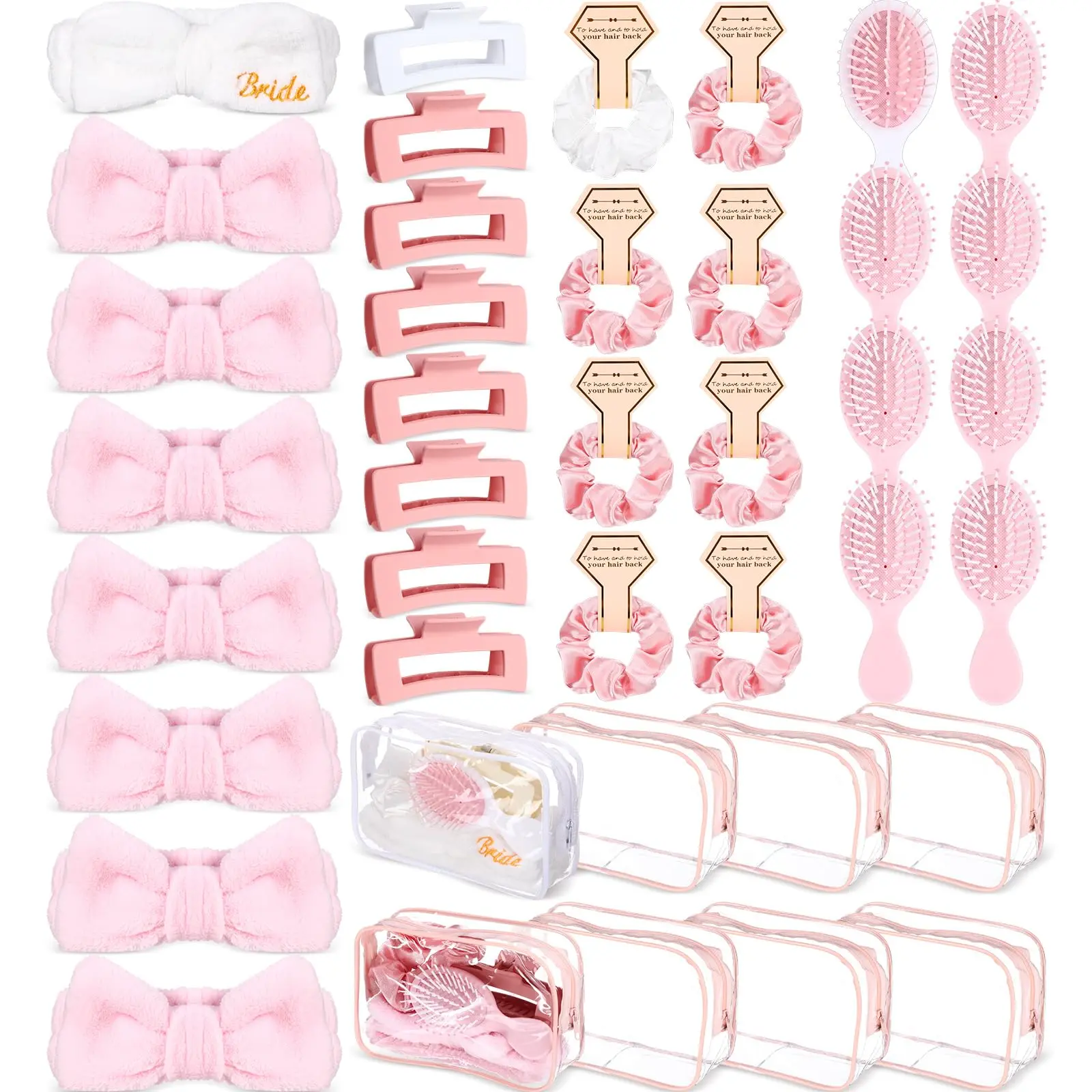 40 Pcs Bachelorette Party Favors Bridesmaid Gifts for Women Girls Self-Care Spa Gift Set Includes Headband Scrunchies Hair Claw Clips Hairbrush Makeup Bag for Bridal Shower Sleepover Birthday Wedding Supplies