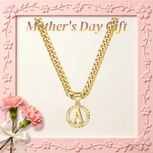 KissYan Gold Initial Necklace,14K Gold Plated Round Letter Pendant Hollow Capital Monogram 5mm Cuban Chain Necklace Alhpabets from A-Z Dainty Jewelry for Women Men Mothers Day Gift Ideas