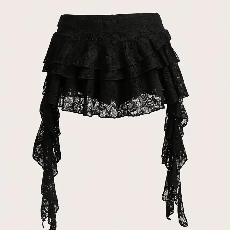 Low Waist Casual Lace Wave Hem Fitted Mini Skirt, Stylish Summer Skirt for Women, Trendy Flirty Skirt, Perfect for Everyday and Casual Occasions, Ruffled Lace Skirt, Fitted Design Skirt