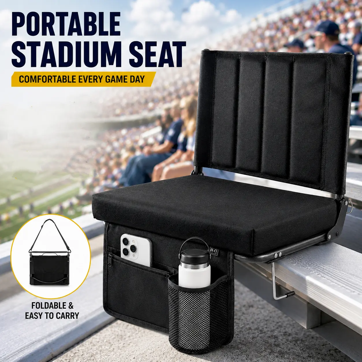 Sport beats Stadium Seats with Back Support Bleacher Chairs with Back and Cushion Thick Padded Bleacher Seats Includes Shoulder Strap