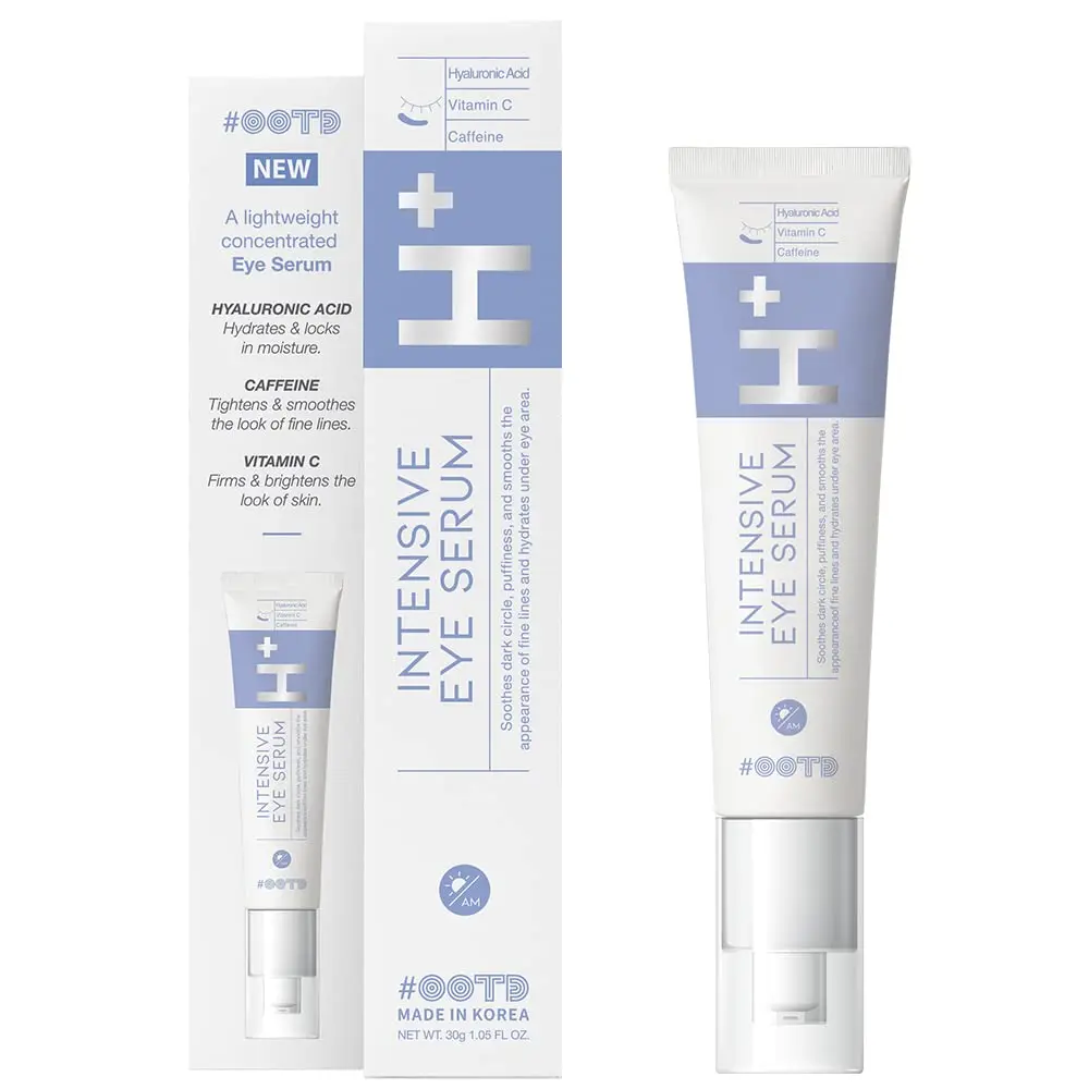 OOTD Korean Under Eye Serum for Dark Circles Wrinkles & Puffy Bags Hydrating Firming Anti-Aging Treatment with Hyaluronic Acid Vitamin C Caffeine Vegan 30g