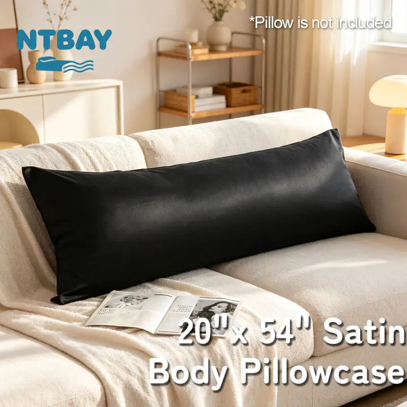 NTBAY Satin Body Pillow Cover, 20"x 54" Silky Smooth Surface with Long Side Hidden Zipper for Adults, Ultra-soft Microfiber Cooling Pillowcase for Hair and Skin, Comfortable & Soft, Gift Ready, Anti-wrinkle & Anti-fading, OEKO-TEX STANDARD 100