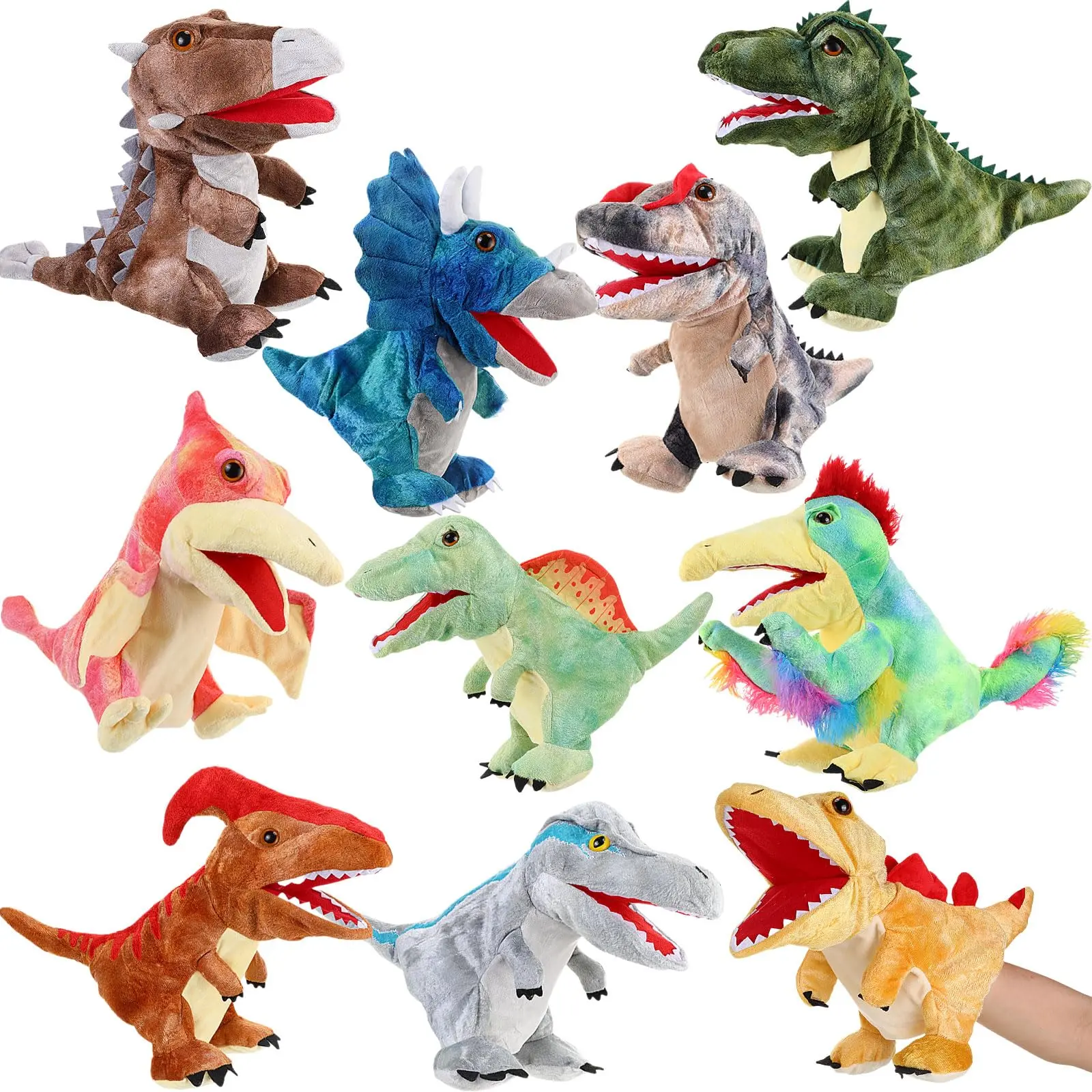 Dinosaur hand puppet, stuffed plush animal, openable mouth, stuffed animal hand puppet interactive toy, perfect storytelling gift, suitable for birthdays, imaginative play,