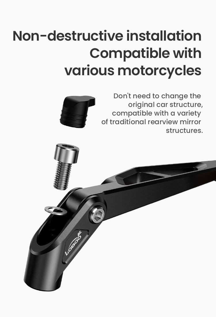 RM01 CNC Aluminum Rearview Mirror – Wide-Angle Spherical Lens, Anti-Glare, Folding Design