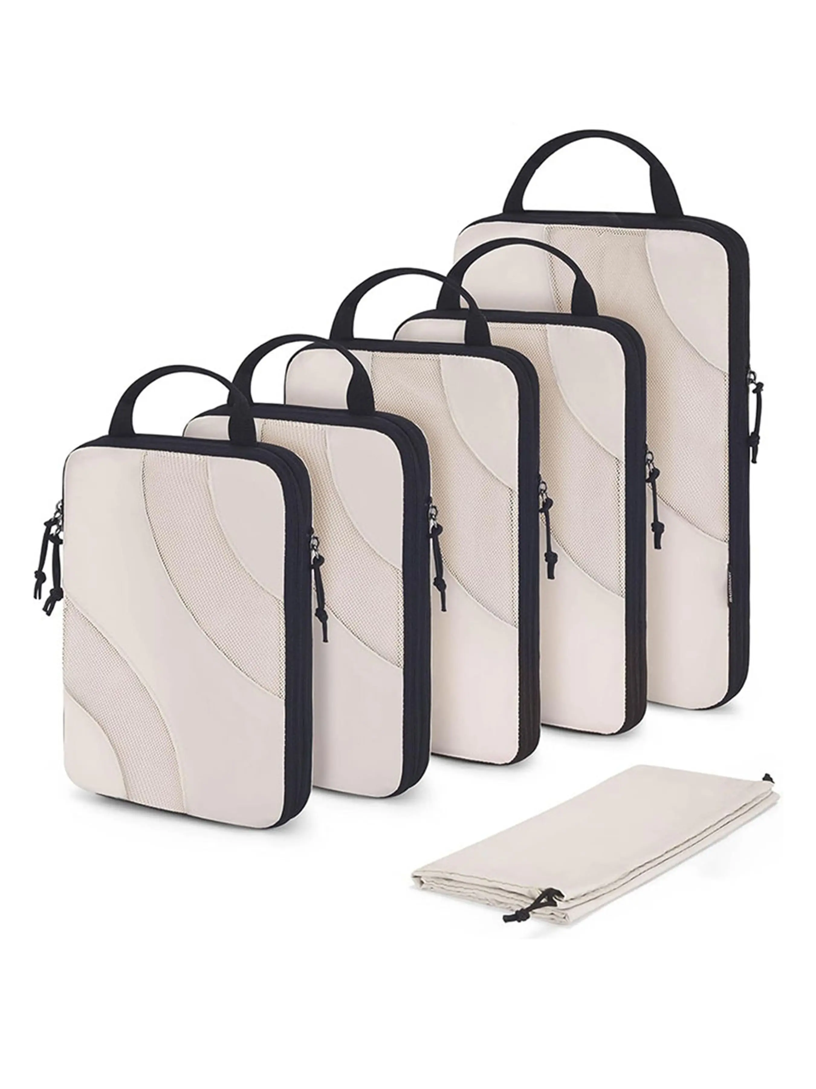 6 Pcs Handheld Compression Travel Packing Cubes Set Mesh Luggage Packing Organizers Pouches With Drawstring Storage Bag Clothes Storage Bags Travel Gear For Suitcase Business Trip Vacation Men Women