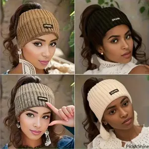 Women Winter Wide Headband Solid Color Knitted Warm Headwrap Girls Punk Elastic Headwear Sports Hair Bands Accessories