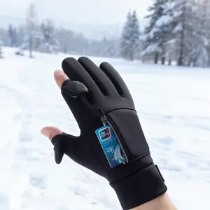 Men's Waterproof Ski Gloves with Storage - Fleece Lined & Reinforced Palm, Warm Windproof 2-Finger Removable Touchscreen Gloves for Cycling & Winter Sports