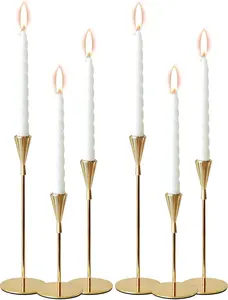 2 Sets 6 Pcs(Including Taper Candles) Rose Gold Metal Taper Candle Holders Candlestick Holders, Vintage Modern Decorative Centerpiece Candlestick Holders for Table Mantel Wedding Housewarming Gift