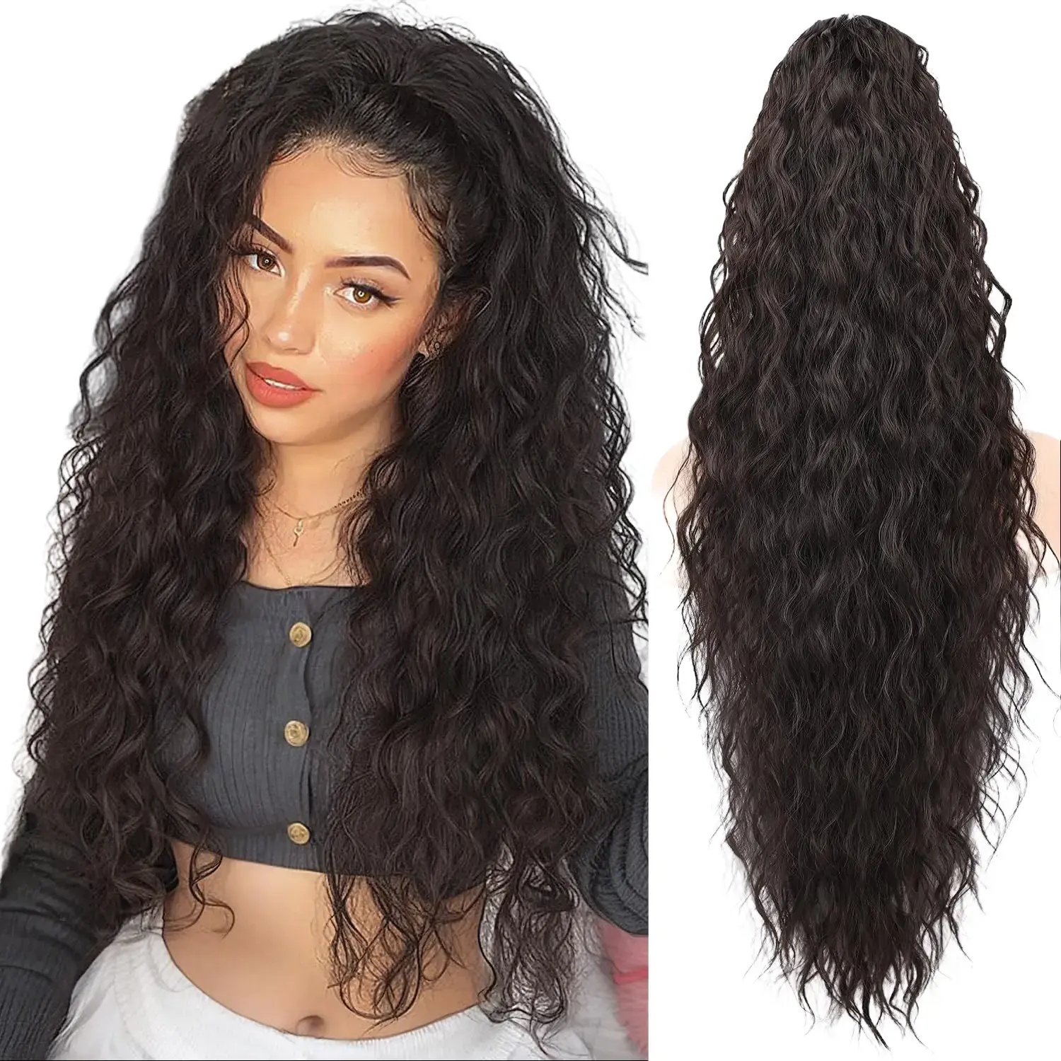 Women's 26-Inch Easy-to-Use Wavy Curly Drawstring Ponytail Extensions, Synthetic Hairpiece for Daily Ponytail Hairstyles, Women's Hair Accessories, Loose Wavy Wave, Synthetic Artificial Hair, Extensions Hair