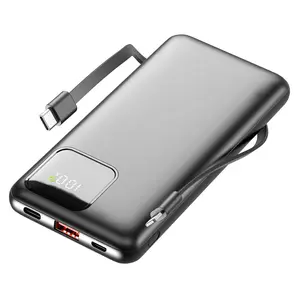 Slim Travel Battery Pack 10000mAh, Portable Charger with Built-in Cables, 4 Outputs 2 Inputs, 22.5W Fast Charging for iPhone, Samsung, Google Pixel Power Bank Electronics Accessories