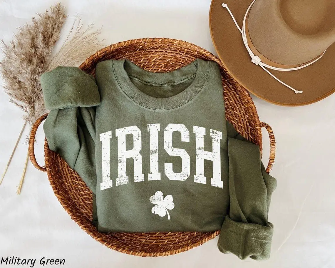 [Sale off up to 50%] Irish Sweatshirt, St Patricks Day Crewneck, Retro Ireland Shirt, Distressed Shamrock, Saint Pattys Gift, Irish Pride Sweater, Lucky Shirt, streetwear graphic tee