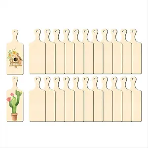 24 Pcs Wooden Mini Cutting Board with Handle Unfinished Craft Mini Charcuterie Boards Paddle Blank Small Chopping Board