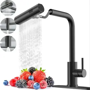 Kitchen Faucets with Pull Down Sprayer,Waterfall Kitchen Sink Faucet,Commercial Utility Stainless Steel Kitchen Faucets,Single Handle Kitchen Sink Faucet with Pull Down Sprayer for 3 Function