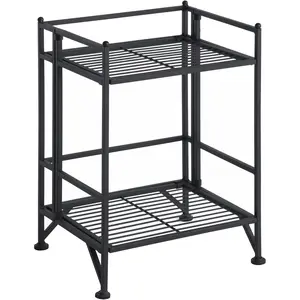 Storage 2-Tier Folding Metal Shelf, Black