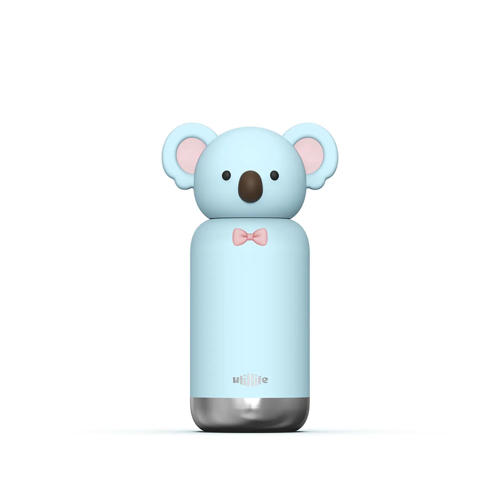Zoofiesta Insulated Stainless Steel Thermal Tumbler - 15.2oz Portable Kids Water Bottle with Detachable Soft Animal Head, Leakproof BPA-Free Straw Lid, Wide Mouth Insulated Water Bottles for School, Travel, Flasks