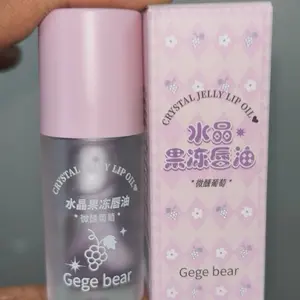 Gege Bear Crystal Jelly Lip Oil Lightweight Oil Moisturizer Gloss with Fresh Grape Peach Milk Sweet Avocado Flavored for Soft Shiny Lips Cosmetic Glossy Makeup Hydrating Moisturizing Lipgloss Hydrate Moisture